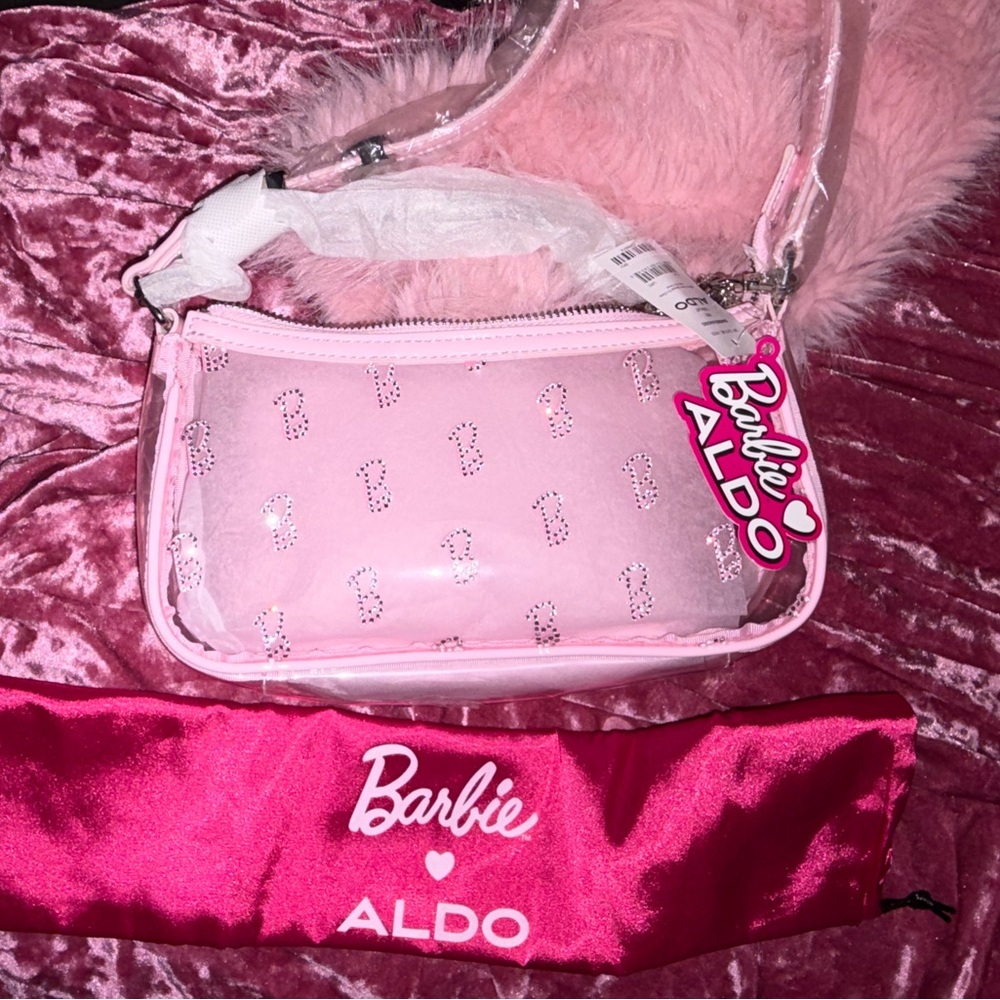 Aldo Barbie Clear Pink mini shoulder bag with Pink Inner Pouch